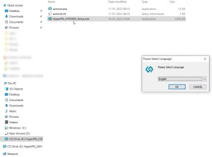 Language selection screen