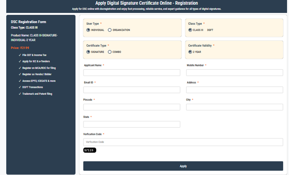 DSC Registration Apply Procedure